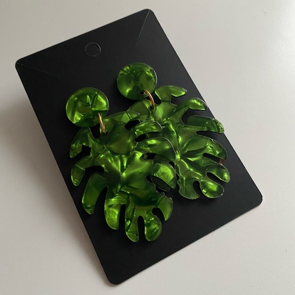 Lightweight Leaf Acrylic Statement Earrings - Picture 5 of 6